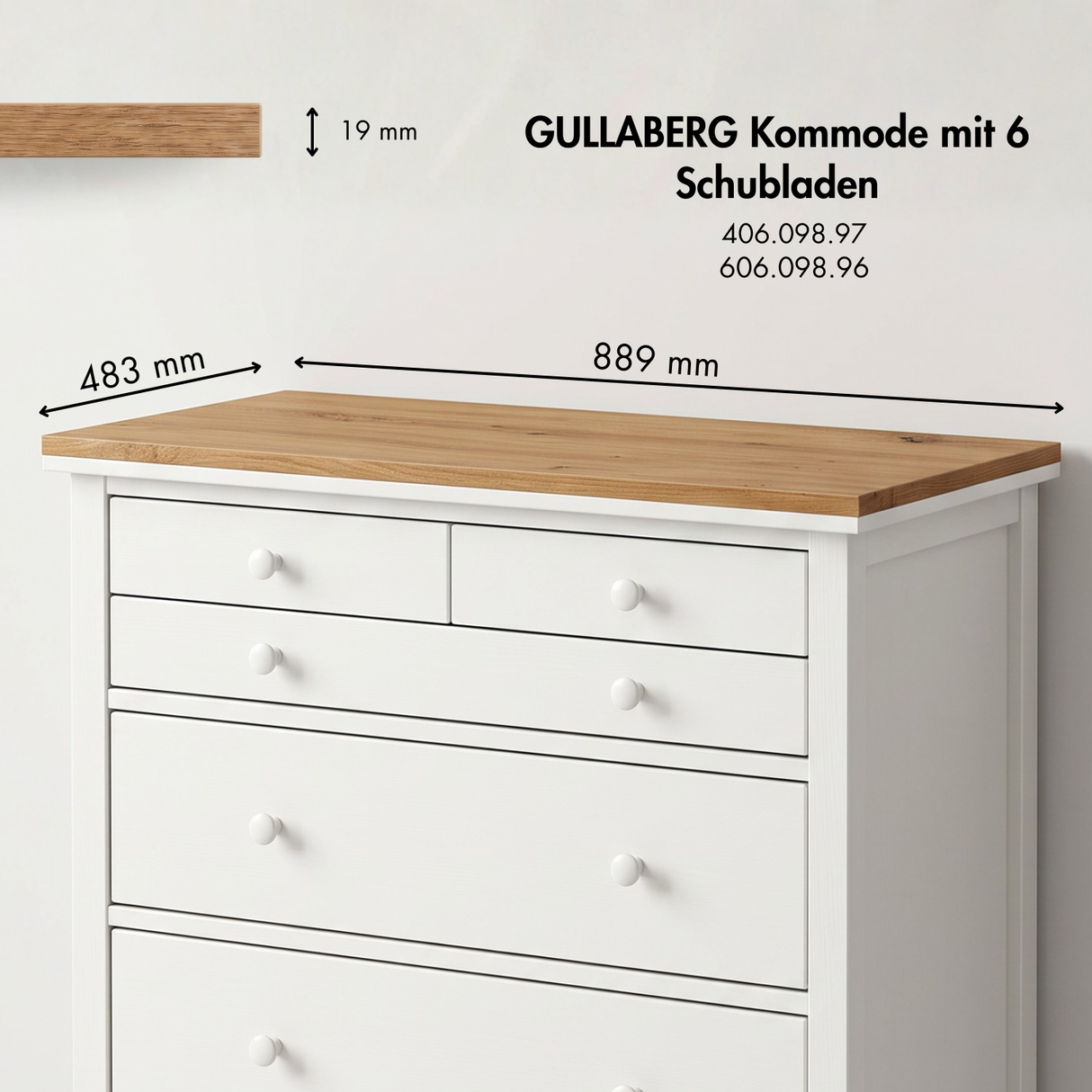Holzplatte für IKEA Gullaberg Kommode 89 x 48cm Artisan Eiche Holzplatte Clutter Cover