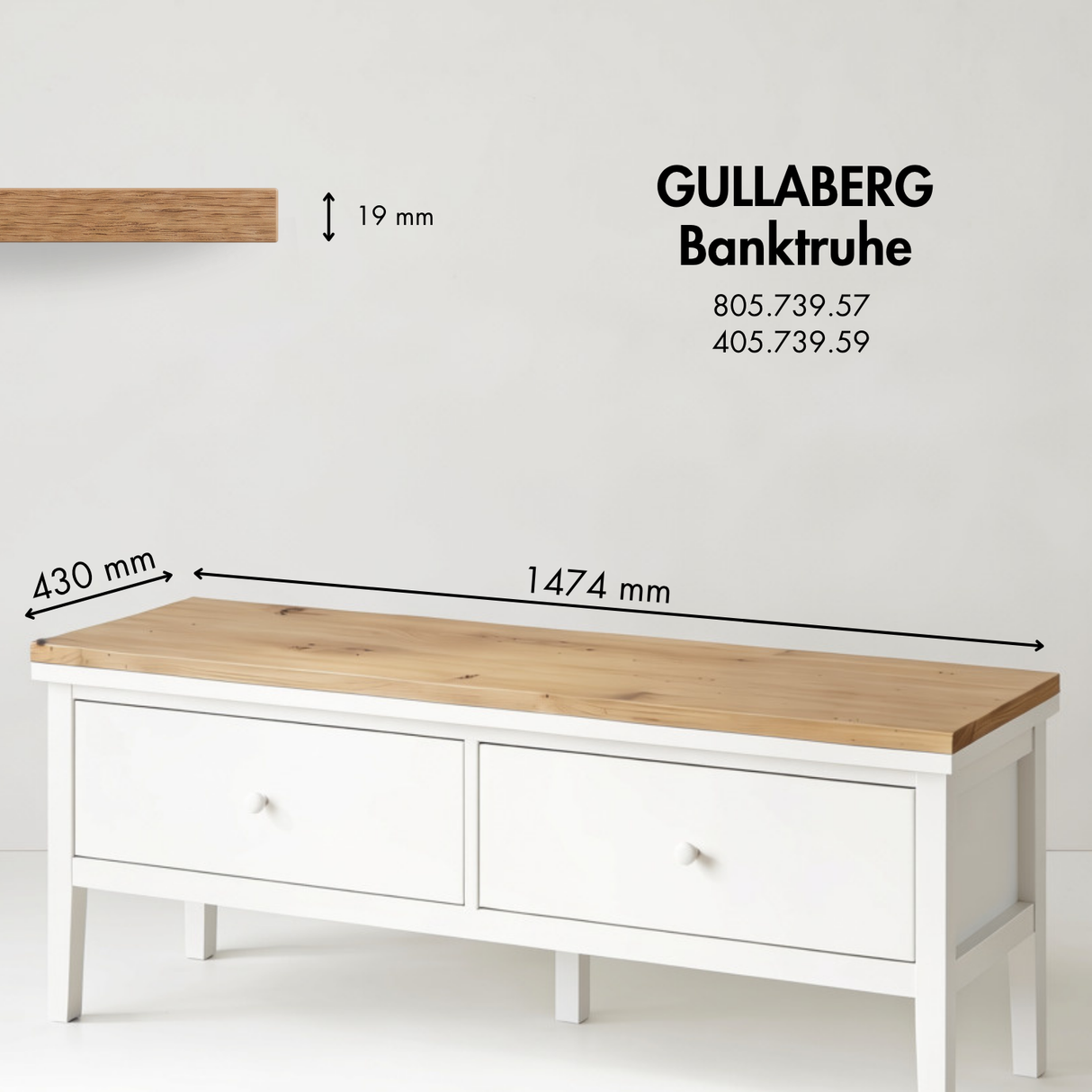 Holzplatte für IKEA Gullaberg Banktruhe 148 x 43cm im Stil Artisan Eiche Holzplatte Clutter Cover