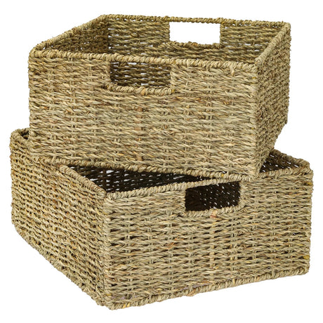 2er Set Korb aus Seegras 30 x 34 x 15cm für halbes Kallax Fach, Flechtkorb Kallax Einsatz Clutter Cover
