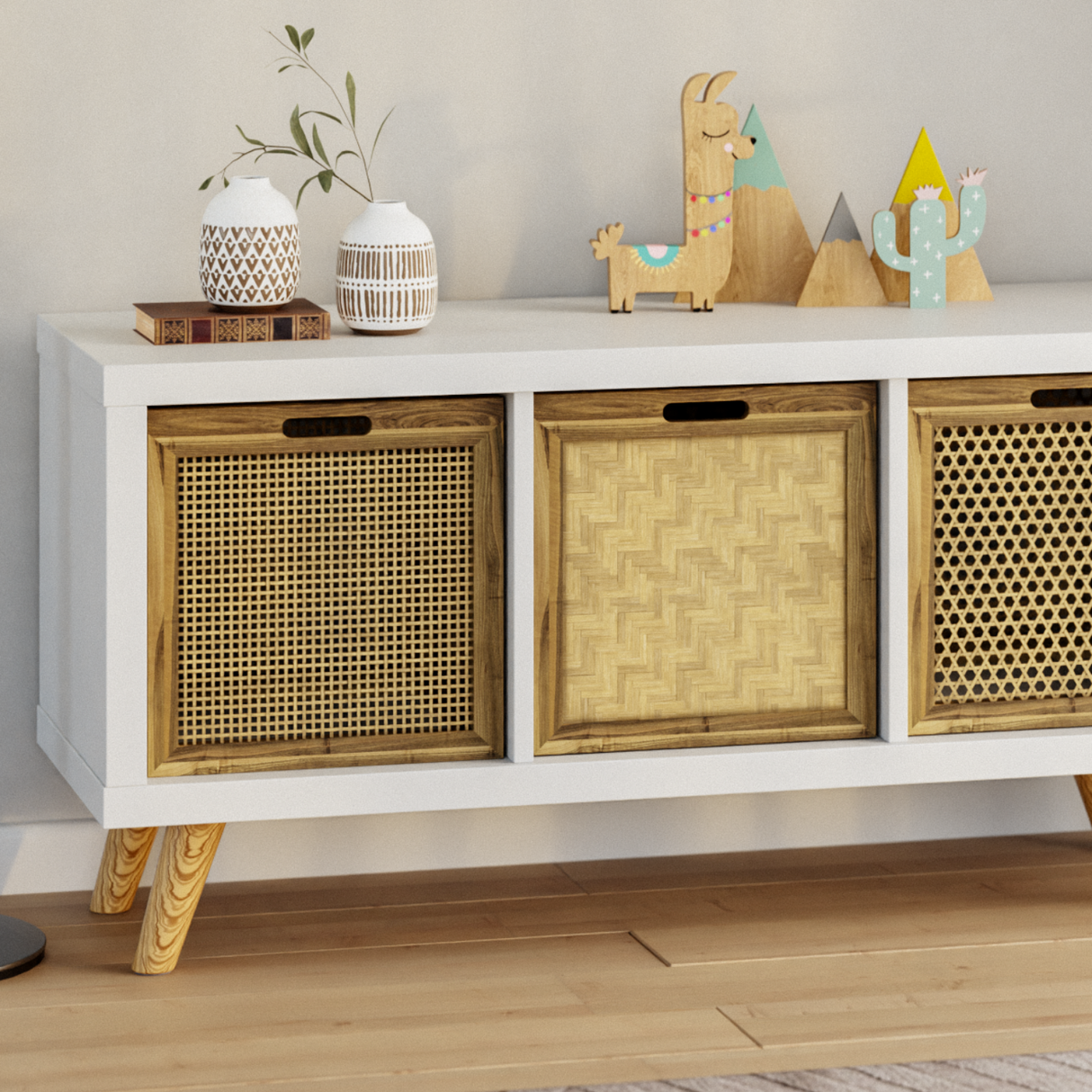 Kallax Rattan Korb mit Wiener Geflecht und Holzrahmen, 32 x 34 x 32cm Kallax Einsatz Clutter Cover