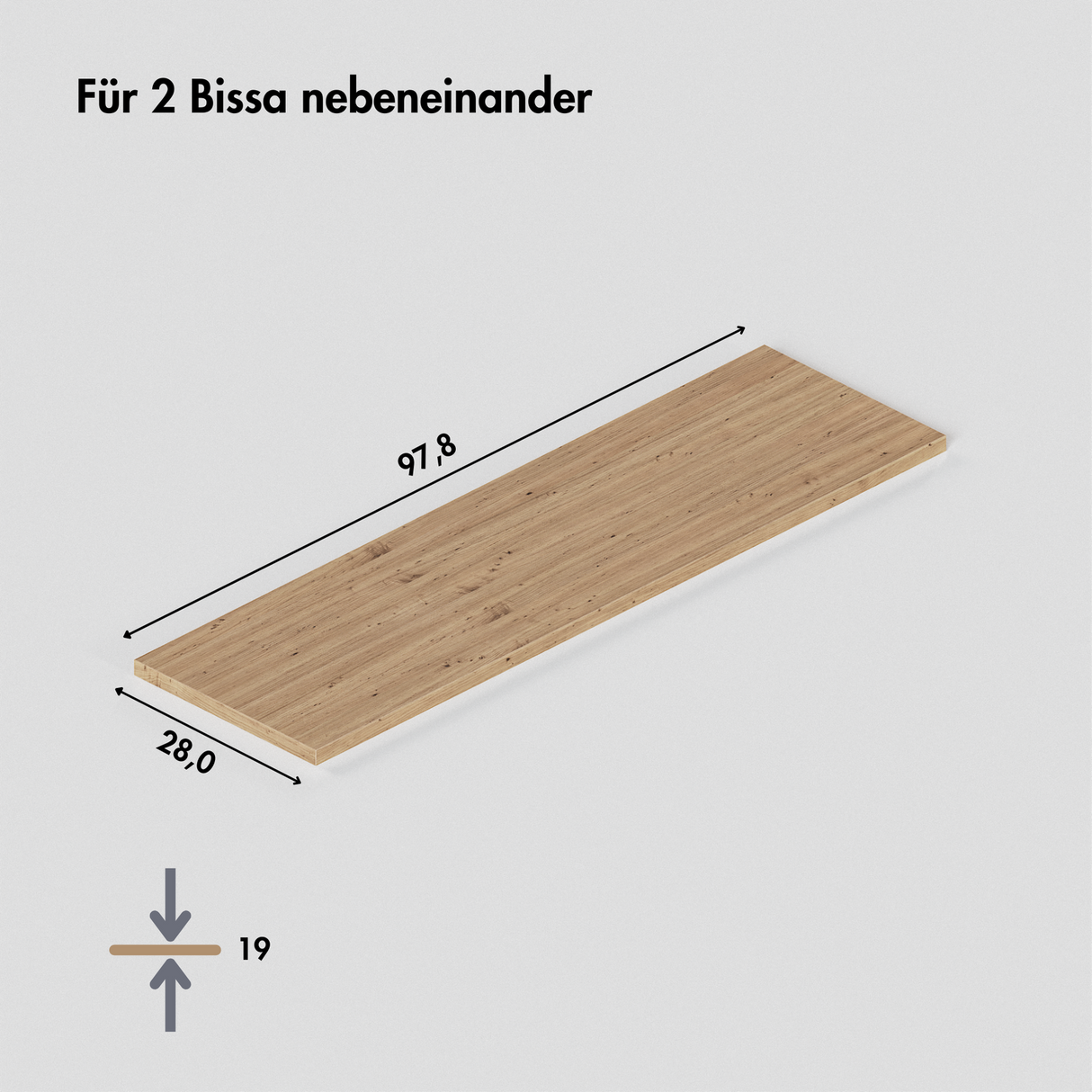 Holzplatte für 2 IKEA Bissa Schuhschränke nebeneinander, 97,8 x 28,0 cm – Eiche, Abdeckplatte für Schuhregal - Clutter Cover