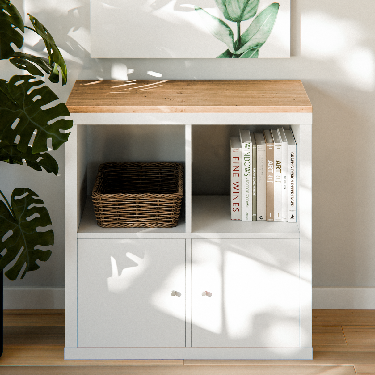Holzplatte für 2er IKEA Kallax Regal, Eiche - Deckplatte 76 x 39cm - Clutter Cover