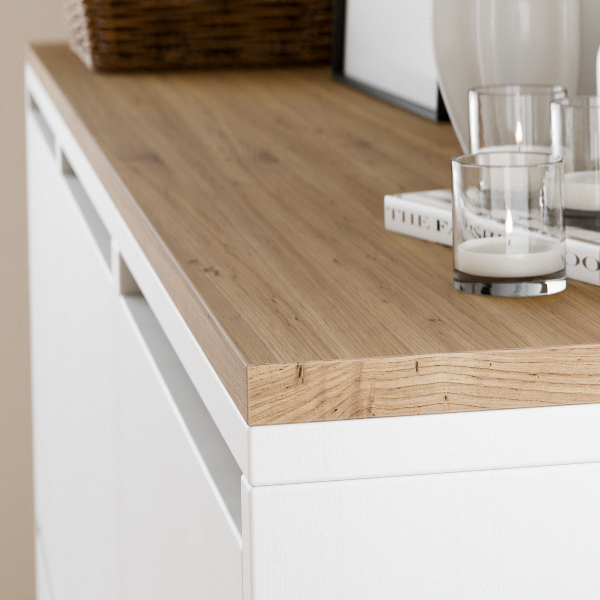 Holzplatte für 3 IKEA Bissa Schuhschränke nebeneinander, 147,0 x 28,0 cm – Eiche, Abdeckplatte für Schuhregal - Clutter Cover