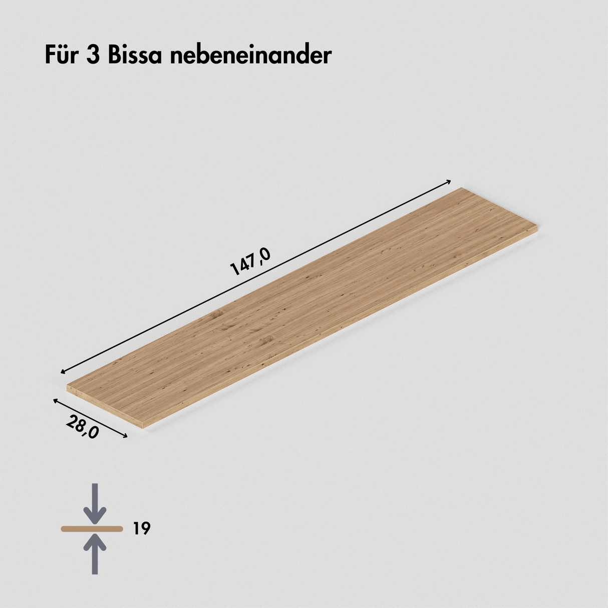 Holzplatte für 3 IKEA Bissa Schuhschränke nebeneinander, 147,0 x 28,0 cm – Eiche, Abdeckplatte für Schuhregal - Clutter Cover