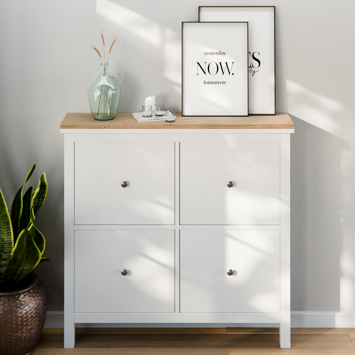 Holzplatte für IKEA Hemnes Schuhschrank Variante mit 2 oder 4 Fächern, Eiche - Deckplatte für Schuhregal - Clutter Cover