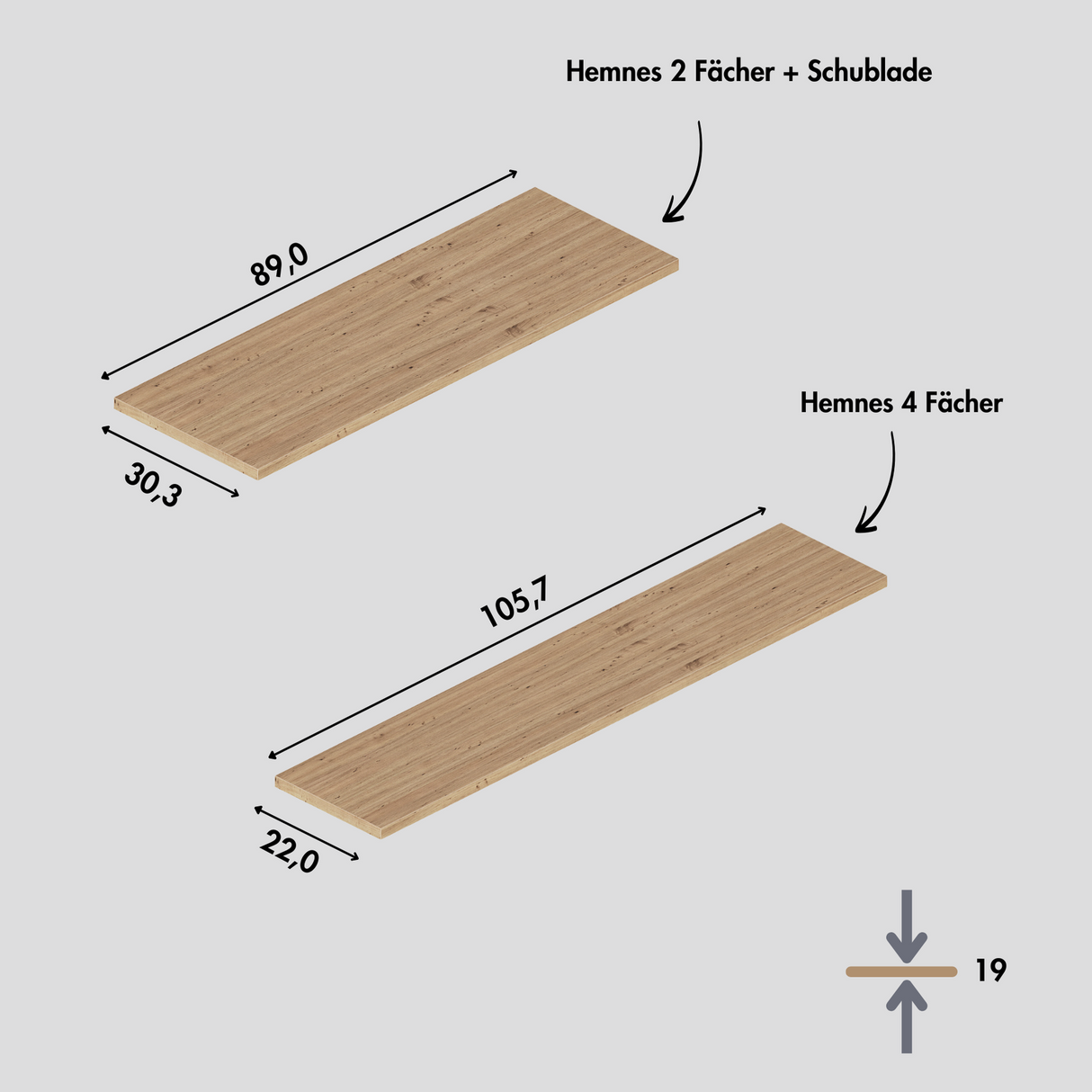 Holzplatte für IKEA Hemnes Schuhschrank Variante mit 2 oder 4 Fächern, Eiche - Deckplatte für Schuhregal - Clutter Cover