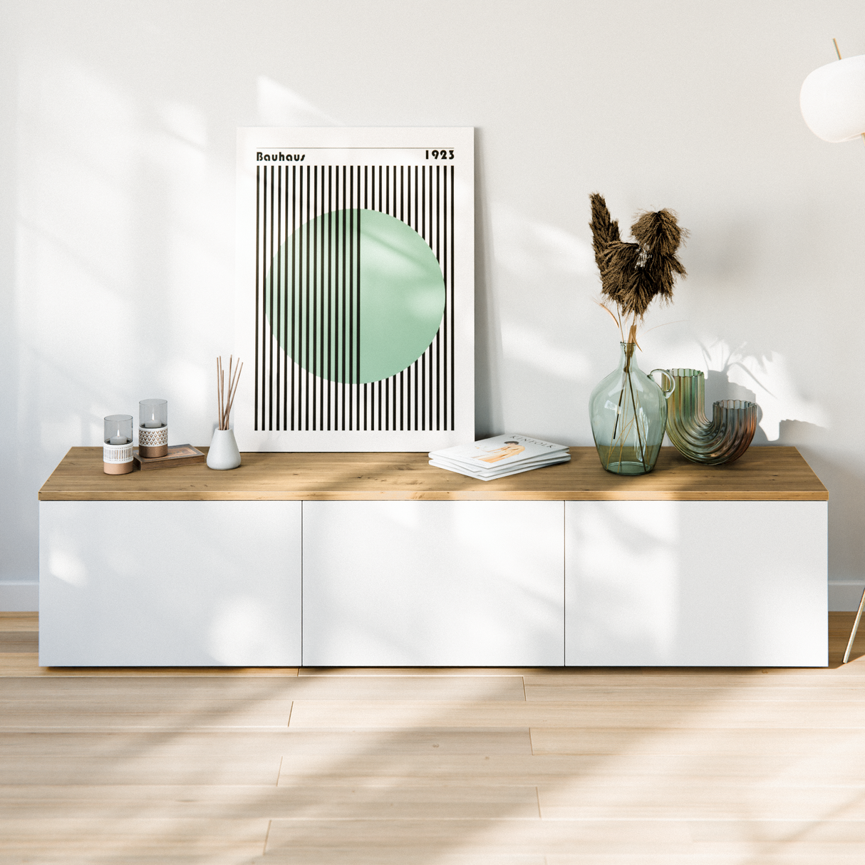 Holzplatte für Ikea Besta Regal Deckplatte für Sideboard Kommode TV Fernsehschrank Platte aus Eiche