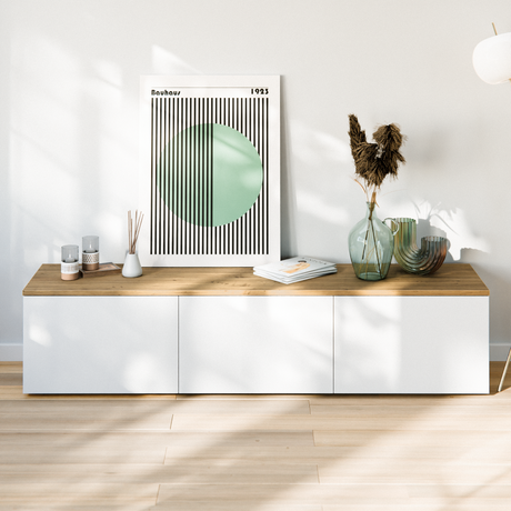 Holzplatte für Ikea Besta Regal Deckplatte für Sideboard Kommode TV Fernsehschrank Platte aus Eiche