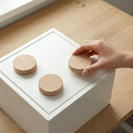 Holzscheiben für IKEA EKET Hack - Ø 10 x 2cm Scheiben aus Buche, Plättchen für Baustein Optik Schrankzubehör Clutter Cover