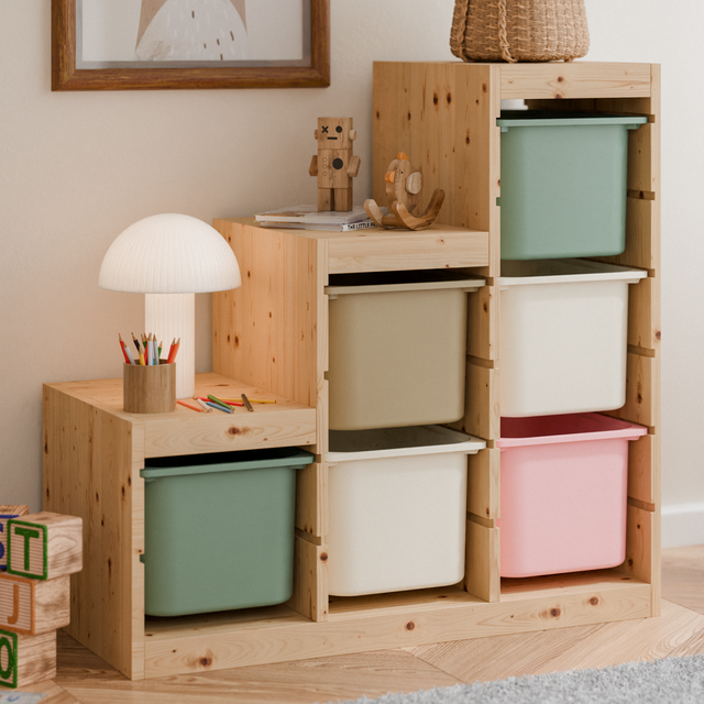 Große Box „TRÖVI“ für IKEA Trofast Regale - 42 x 30 x 23 cm in Weiß, Beige, Rosa und Eukalyptus Box Kiste Korb Clutter Cover