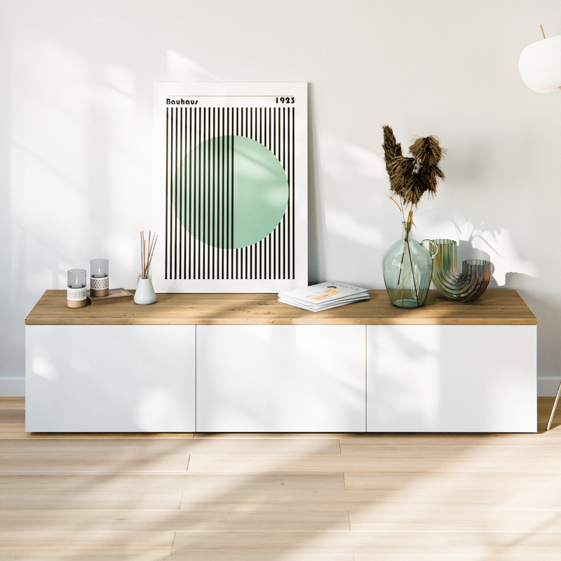 IKEA Besta Ideen: Holzplatte aus Eiche für Besta Regal mit 3 Korpussen Deckplatte