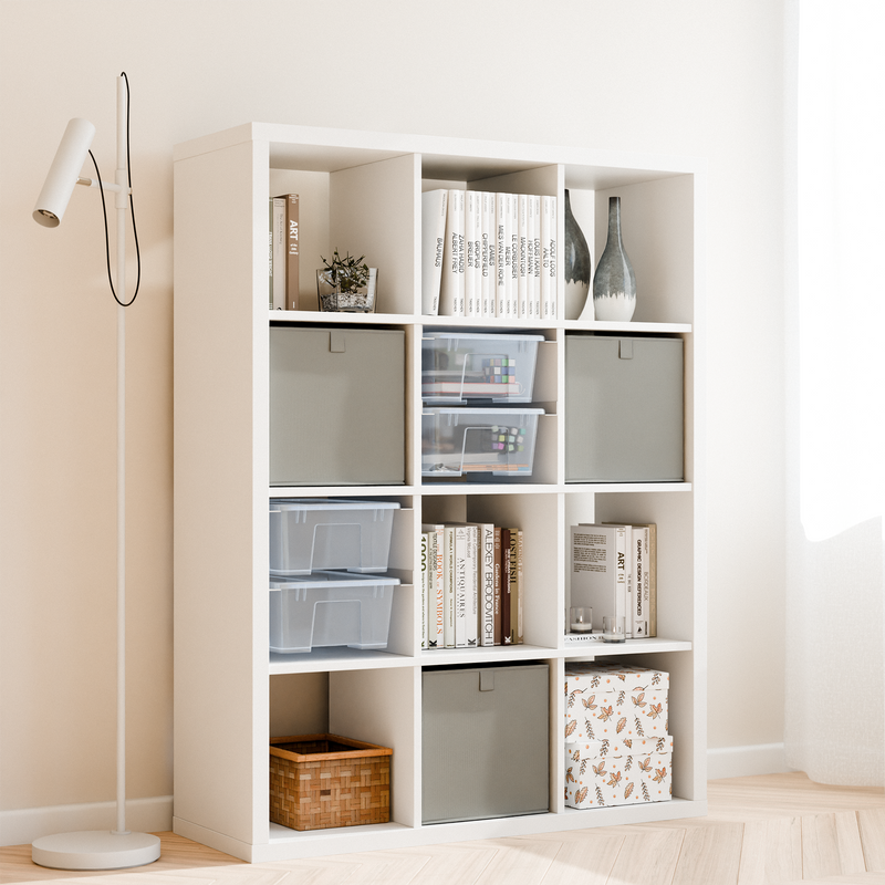 IKEA Kallax Einsatz für Samla Boxen, Schienensystem für transparente Kisten Clutter Cover