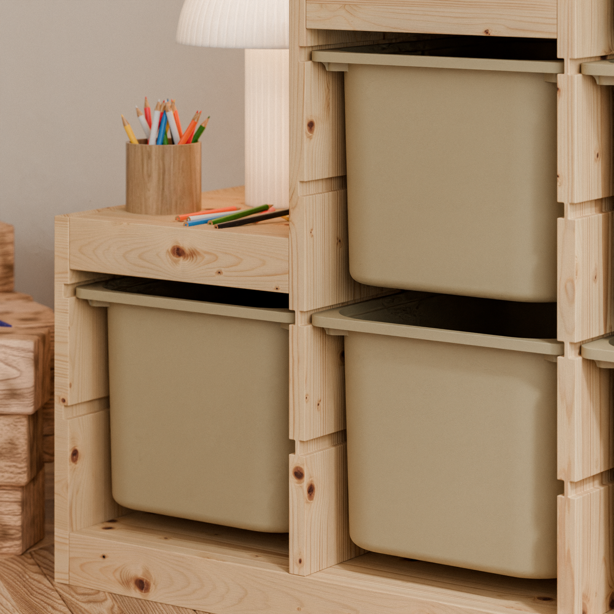 Große Box „TRÖVI“ für IKEA Trofast Regale – 42 × 30 × 23 cm in Beige Trofast Box Clutter Cover