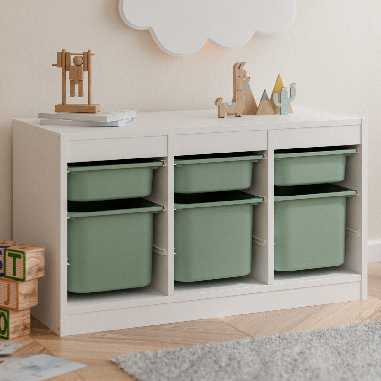 Große Box „TRÖVI“ für IKEA Trofast Regale – 42 × 30 × 23 cm in Eukalyptus Grün Box Kiste Korb Clutter Cover