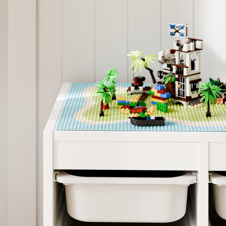 Bauplatte "Lillvik" für IKEA Trofast Regal Weiß & Kiefer, kompatibel mit LEGO® Steinen, XXL Spieltisch Grundplatte zum Aufkleben Trofast Grundplatte für Klemmbausteine Clutter Cover