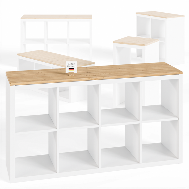 Holzplatte für 4er IKEA Kallax Regal, Eiche - Deckplatte 147 x 39cm Holzplatte Clutter Cover