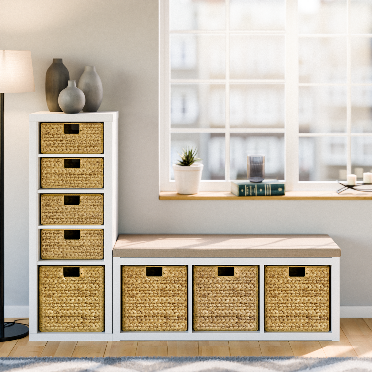 2er Set Korb aus Wasserhyazinthe 30 x 34 x 15cm für halbes Kallax Fach, Flechtkorb Kallax Einsatz Clutter Cover