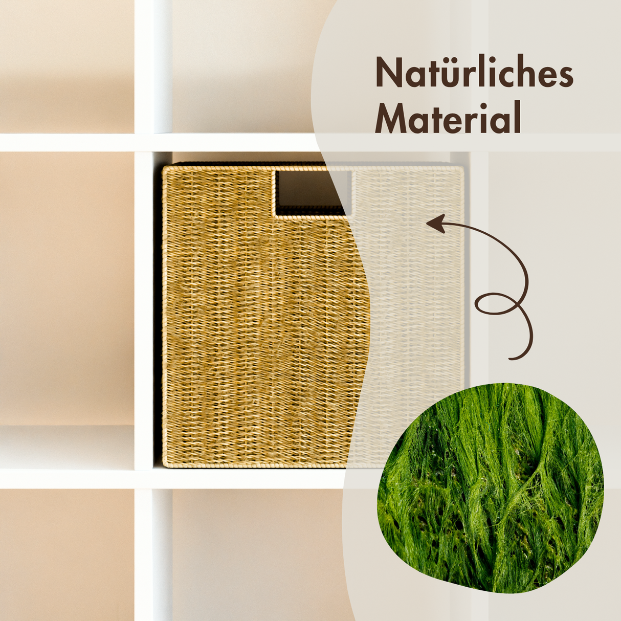 Korb für Kallax Regal aus Seegras 32 x 34,5 x 32cm, Flechtkorb Kallax Einsatz Clutter Cover