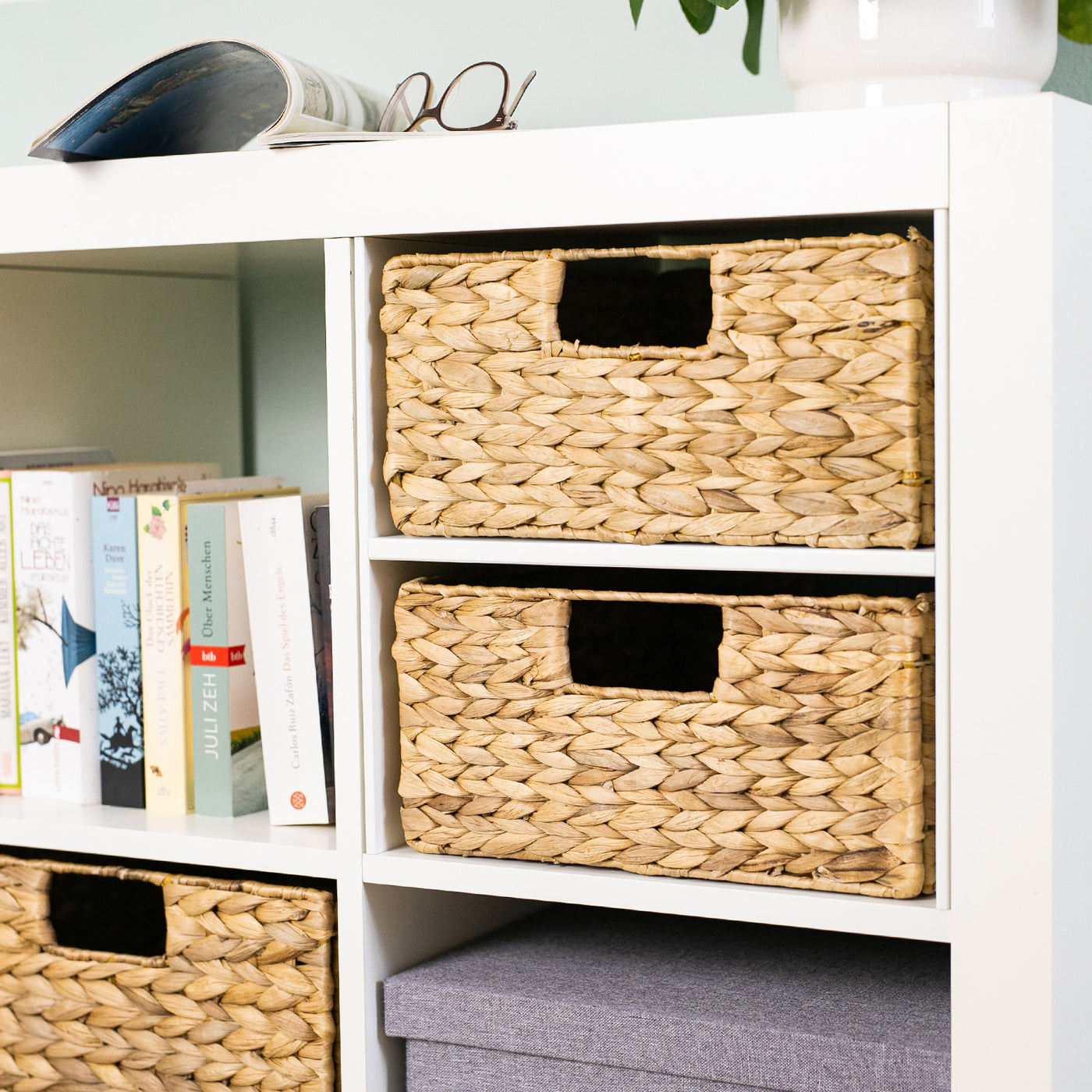 Ikea Kisten: Aufbewahrungskörbe aus Wasserhyazinte - 2er Set Korb aus Wasserhyazinthe 30 x 34 x 15cm für halbes Kallax Fach, Flechtkorb Kallax Einsatz Clutter Cover