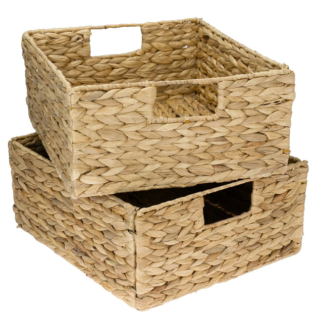 2er Set Korb aus Wasserhyazinthe 30 x 34 x 15cm für halbes Kallax Fach, Flechtkorb Kallax Einsatz Clutter Cover