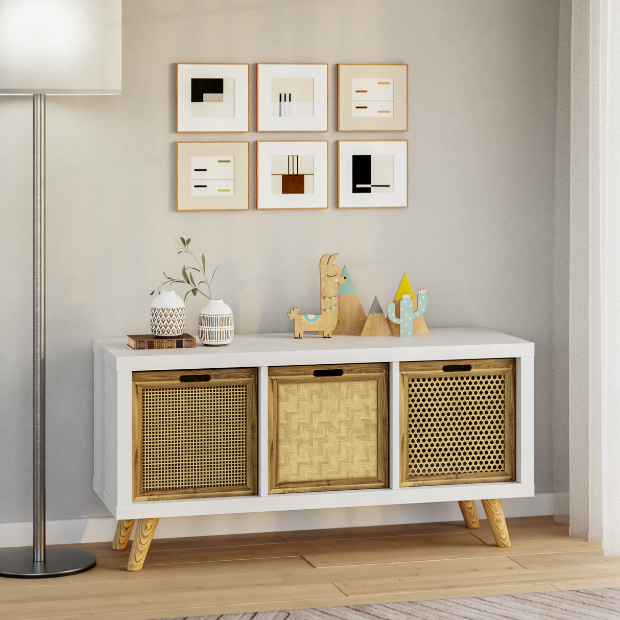 Kallax Rattan Korb mit Wiener Geflecht und Holzrahmen, 32 x 34 x 32cm Kallax Einsatz Clutter Cover