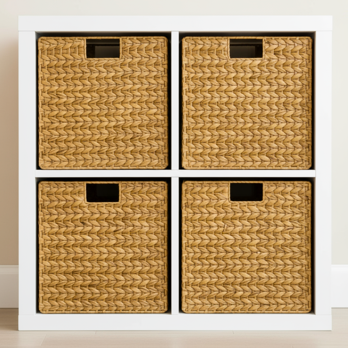 Korb für Kallax Regal aus Wasserhyazinthe 32 x 34,5 x 32cm, Seegras-Flechtkorb 4er-Set Box Kiste Korb Clutter Cover