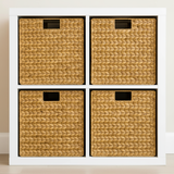 Korb für Kallax Regal aus Wasserhyazinthe 32 x 34,5 x 32cm, Seegras-Flechtkorb 4er-Set Box Kiste Korb Clutter Cover