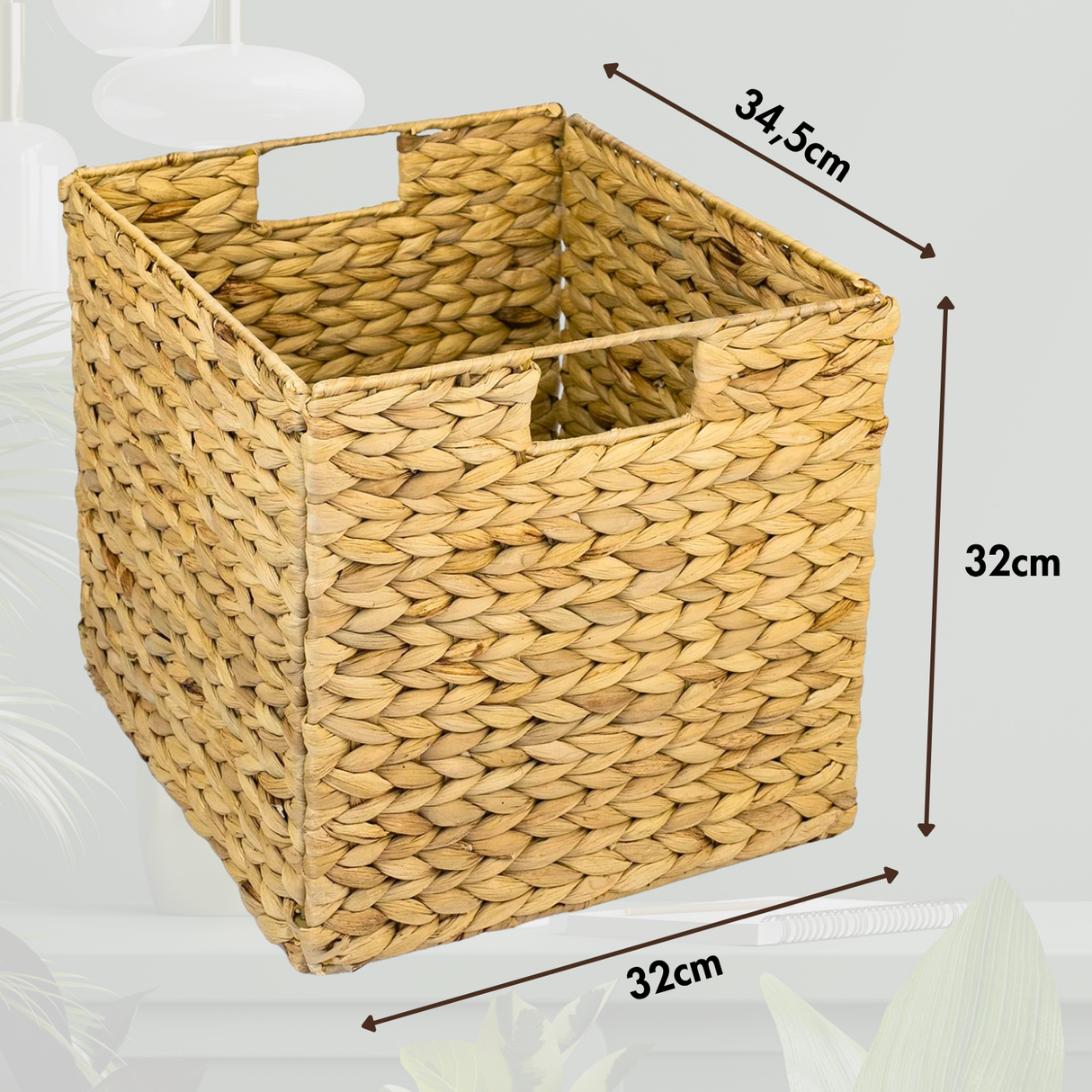 Korb für Kallax Regal aus Wasserhyazinthe 32 x 34,5 x 32cm, Seegras-Flechtkorb Box Kiste Korb Clutter Cover