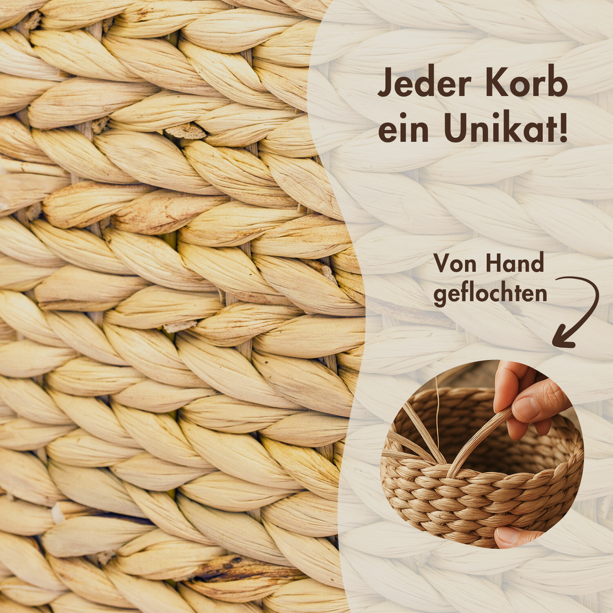 Korb für Kallax Regal aus Wasserhyazinthe 32 x 34,5 x 32cm, Seegras-Flechtkorb Box Kiste Korb Clutter Cover