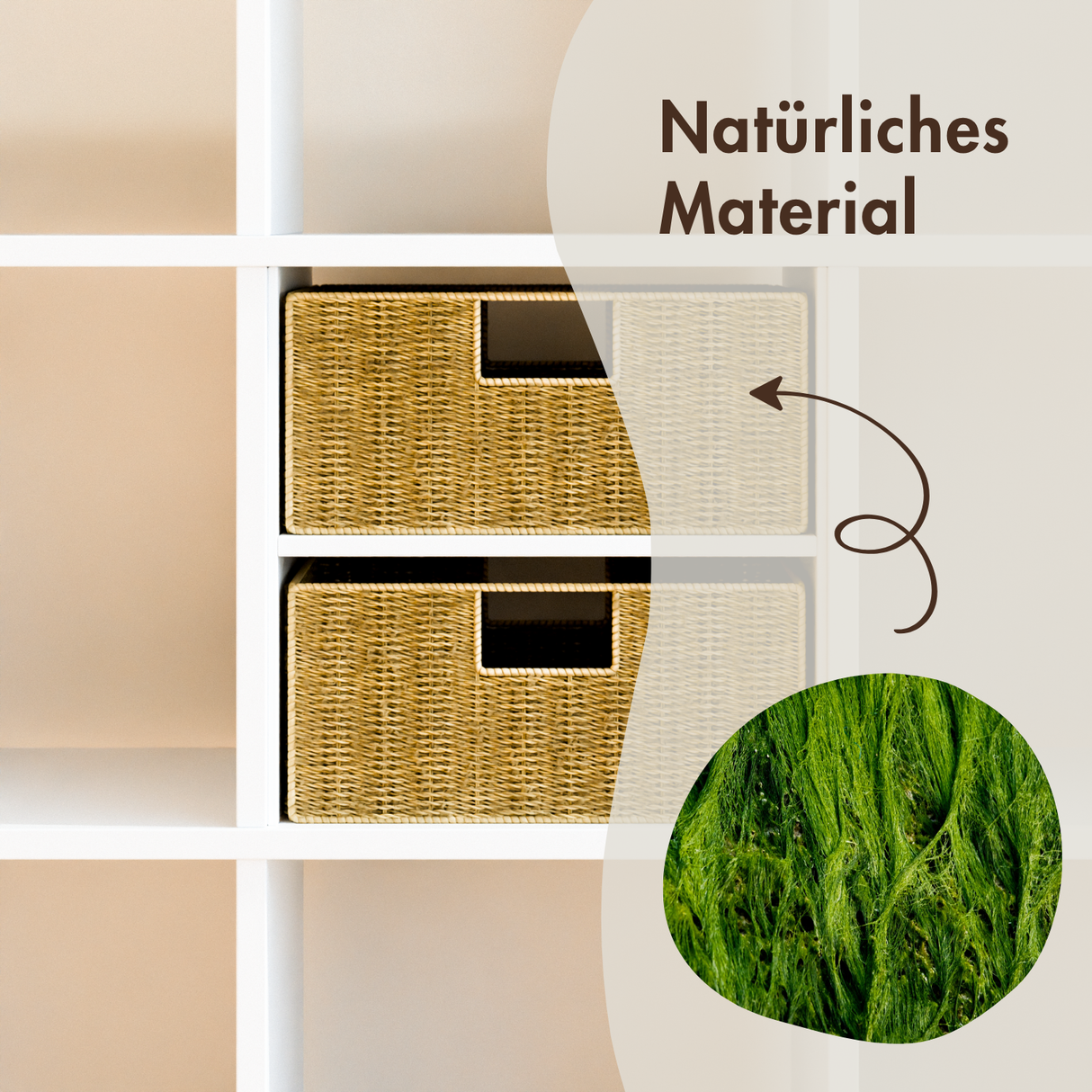 2er Set Korb aus Seegras 30 x 34 x 15cm für halbes Kallax Fach, Flechtkorb Kallax Einsatz Clutter Cover