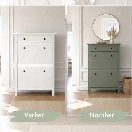 Möbelfarbe ohne Schleifen, 750ml Kreidefarbe ideal für IKEA Möbel, Kreidelack in Weiß, Beige, Rosa, Blau & Grün, für ca. 6m² Möbelfarbe Clutter Cover