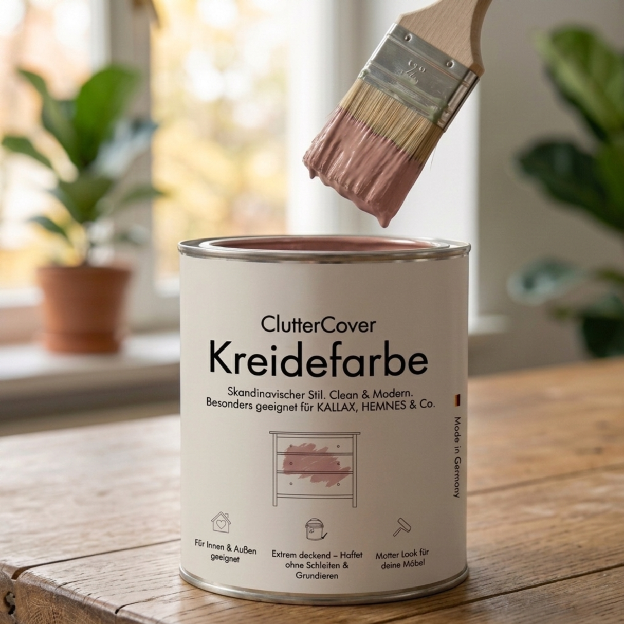 Möbelfarbe ohne Schleifen, Rosa 750ml Kreidefarbe ideal für IKEA Möbel, Kreidelack für ca. 6m² Möbelfarbe Clutter Cover