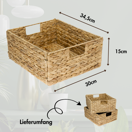 2er Set Korb aus Wasserhyazinthe 30 x 34 x 15cm für halbes Kallax Fach, Flechtkorb Kallax Einsatz Clutter Cover