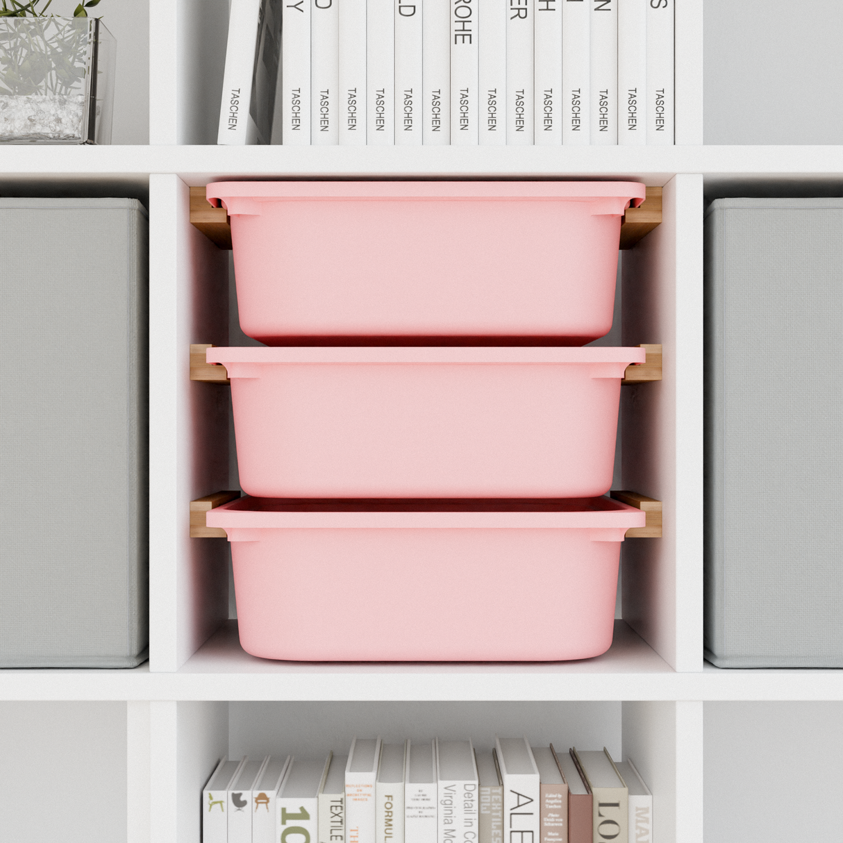 Einsatz für IKEA Kallax Regal, Schienen aus Holz, wahlweise mit passenden Boxen wie Trofast