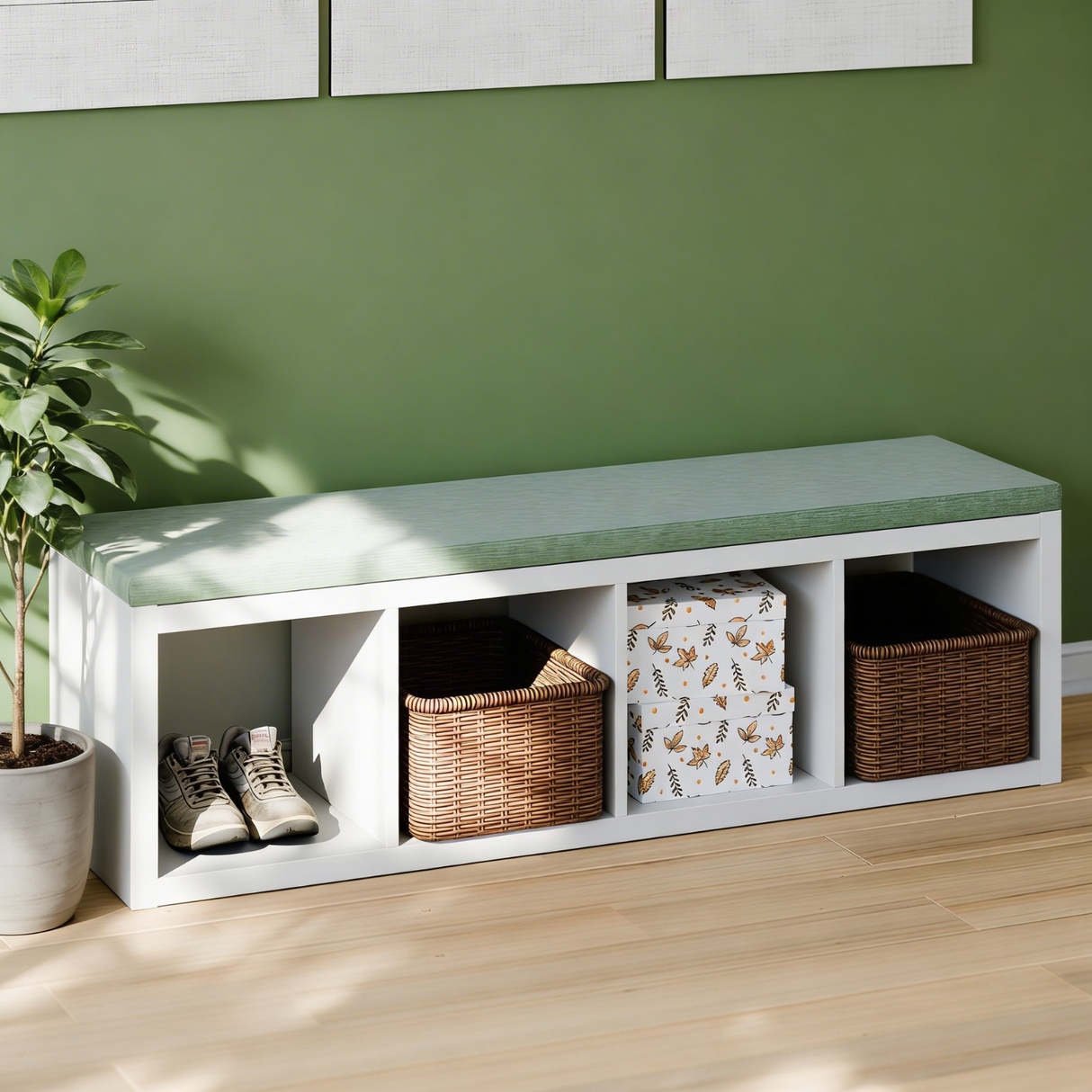 Sitzkissen Grün mit Cord-Stoff für IKEA Kallax Regal 2er, 3er und 4er Kallax 4er (146 x 39cm) Sitzkissen Clutter Cover