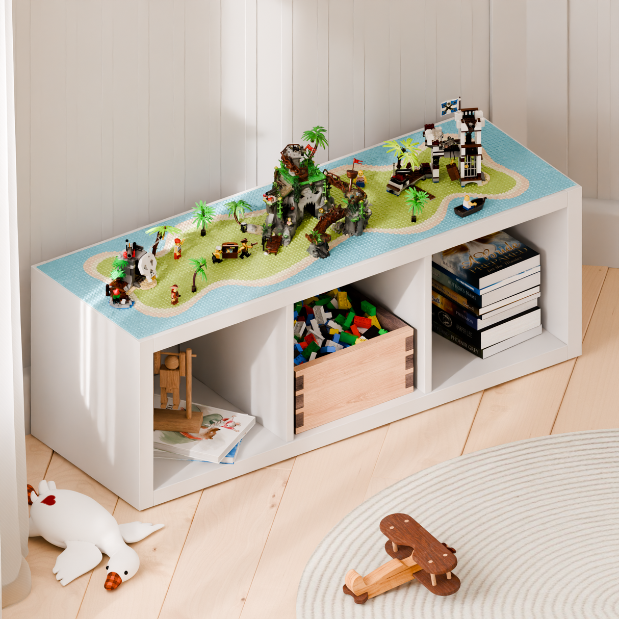 Bauplatte "Lillvik" für IKEA Kallax Regal kompatibel mit LEGO® Steinen, XXL Spieltisch Grundplatte zum Aufkleben Kallax Grundplatte für Klemmbausteine Clutter Cover