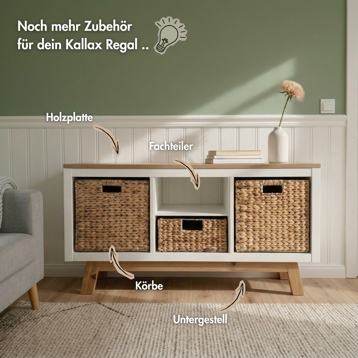 Untergestell für IKEA Kallax Regal 2er, 3er & 4er, Holz Gestell im Stil Eiche Möbelfüße Clutter Cover
