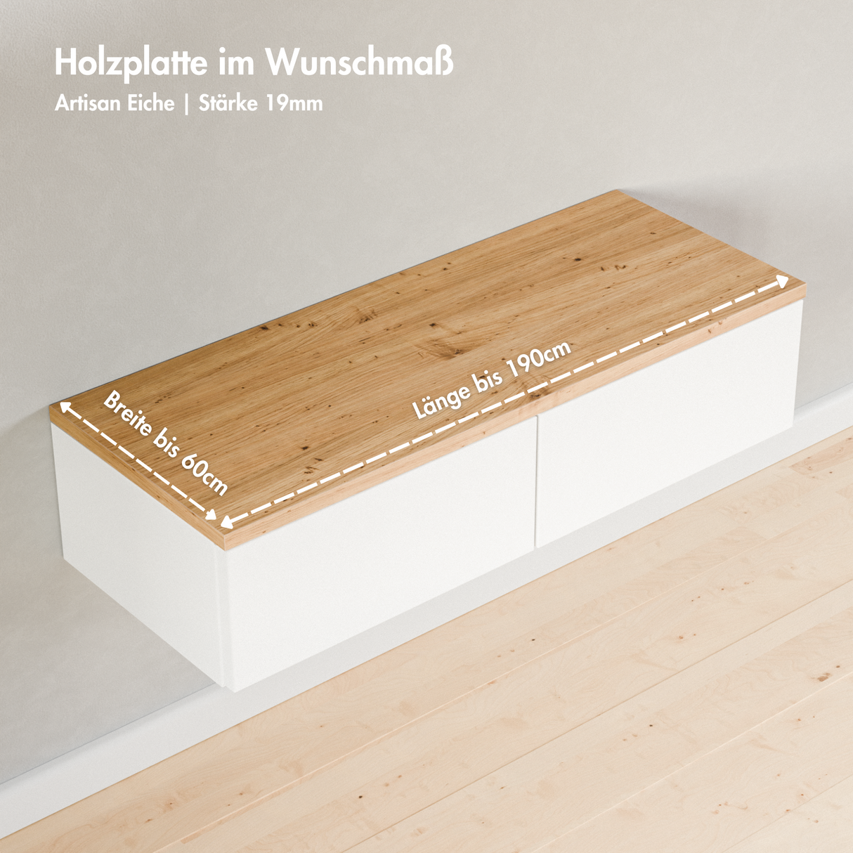 Holzplatte nach Maß im Stil Artisan Eiche - 19mm Stark, Länge bis 190cm, Breite bis 60cm Holzplatte Clutter Cover