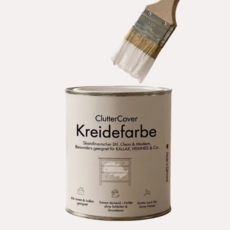 Möbelfarbe ohne Schleifen, 750ml Kreidefarbe ideal für IKEA Möbel, Kreidelack in Weiß, Beige, Rosa, Blau & Grün, für ca. 6m² Muschelweiß Möbelfarbe Clutter Cover