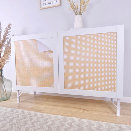 Wiener Geflecht Klebefolie für Ikea Besta Hanviken Tür Boho Rattan Stil Easy Stick Folie - Clutter Cover