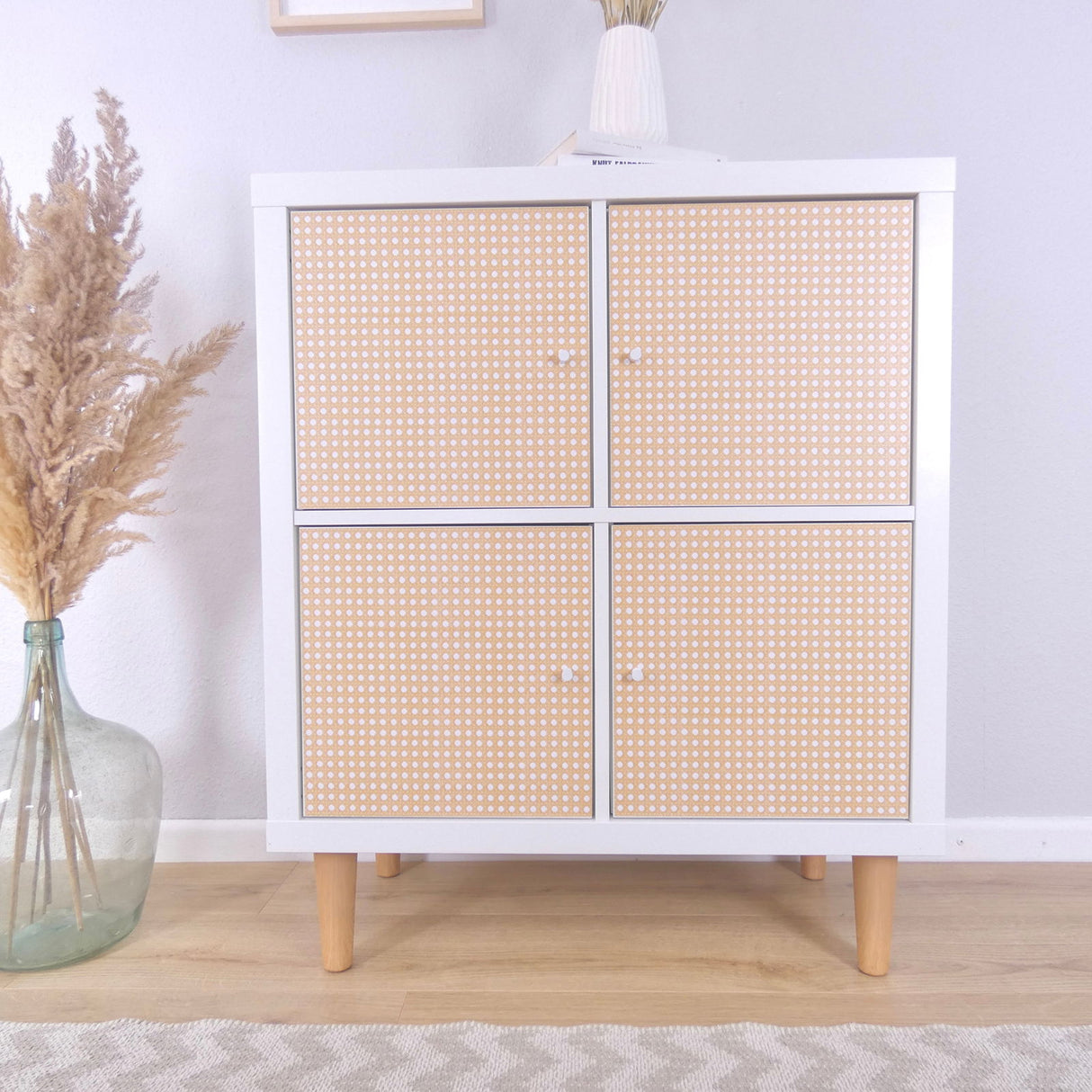 Wiener Geflecht Klebefolie für Ikea Kallax Tür Boho Rattan Stil Easy Stick Folie - Clutter Cover