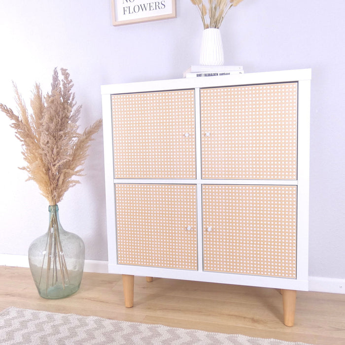 Kallax Klebefolie im Boho Rattan Stil Wiener Geflecht - Easy Stick Folie Clutter Cover