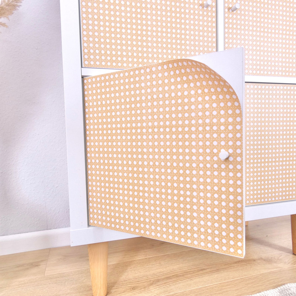 Wiener Geflecht Klebefolie für Ikea Kallax Tür Boho Rattan Stil Easy Stick Folie - Clutter Cover
