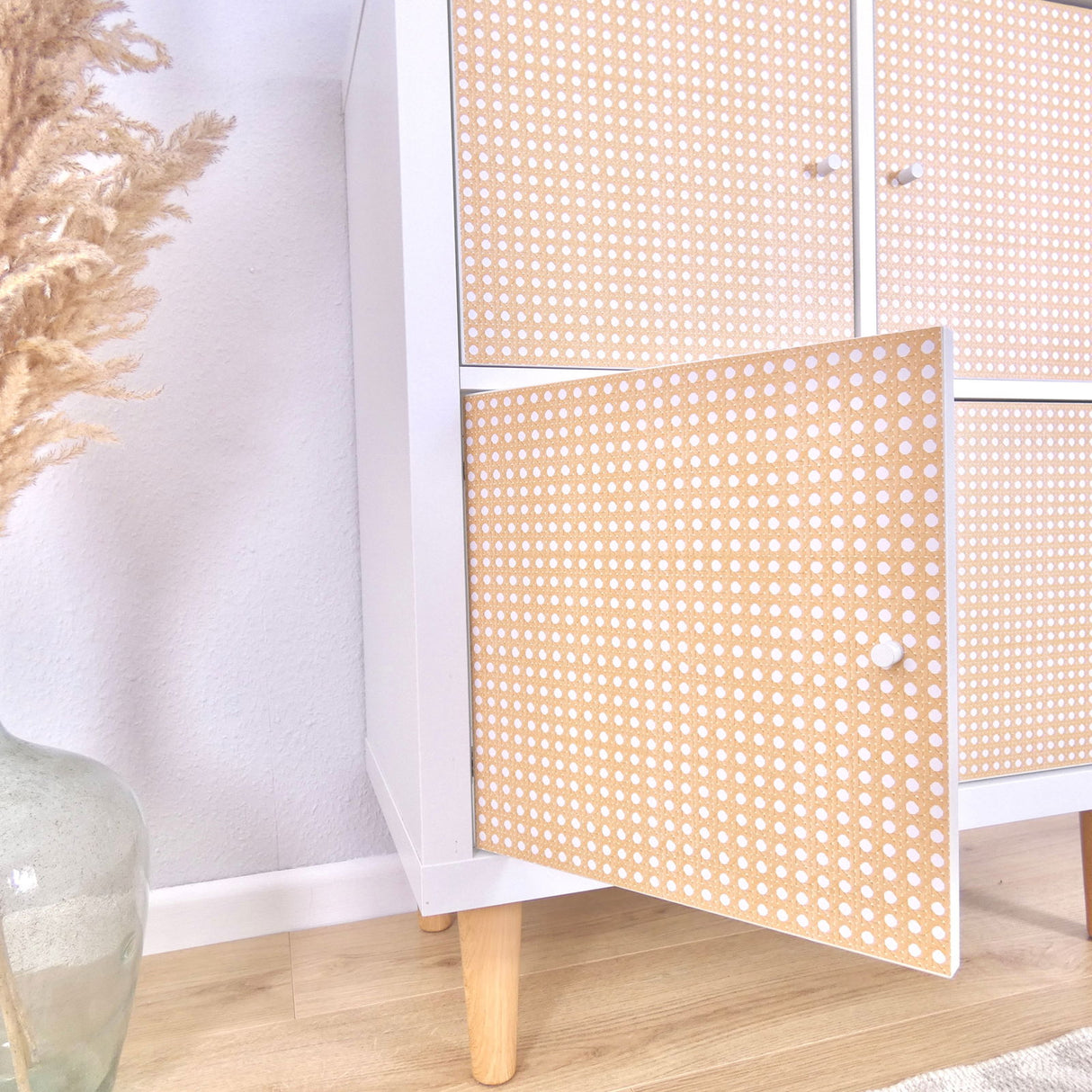 Wiener Geflecht Klebefolie für Ikea Kallax Tür Boho Rattan Stil Easy Stick Folie - Clutter Cover
