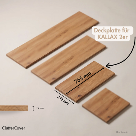 Holzplatte für 2er IKEA Kallax Regal, Eiche - Deckplatte 76 x 39cm Holzplatte Clutter Cover