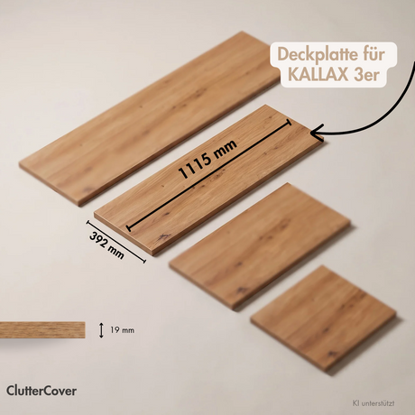 Holzplatte für 3er IKEA Kallax Regal, Eiche - Deckplatte 111,5 x 39cm Holzplatte Clutter Cover
