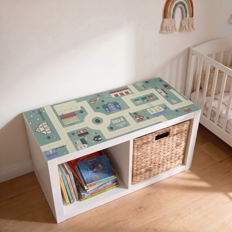Spielfolie für IKEA Kallax Regal (2er, 3er, 4er), PVC freie Klebefolie, selbstklebende Möbelfolie Für Kallax 2 Fächer breit Spielfolie Clutter Cover
