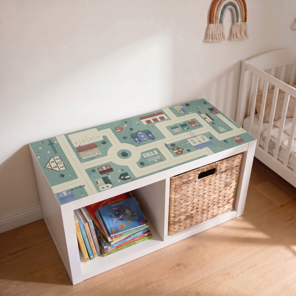 Klebefolie für IKEA Kallax 2er Regal, PVC freie Spielfolie 76 x 39cm, Straßen Spielfläche, Kinderzimmer Spielwelt für Jungen und Mädchen