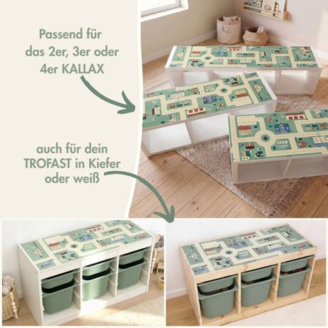 Klebefolie für IKEA Kallax 2er Regal, PVC freie Spielfolie 76 x 39cm, Straßen Spielfläche, Kinderzimmer Spielwelt für Jungen und Mädchen Spielfolie Clutter Cover