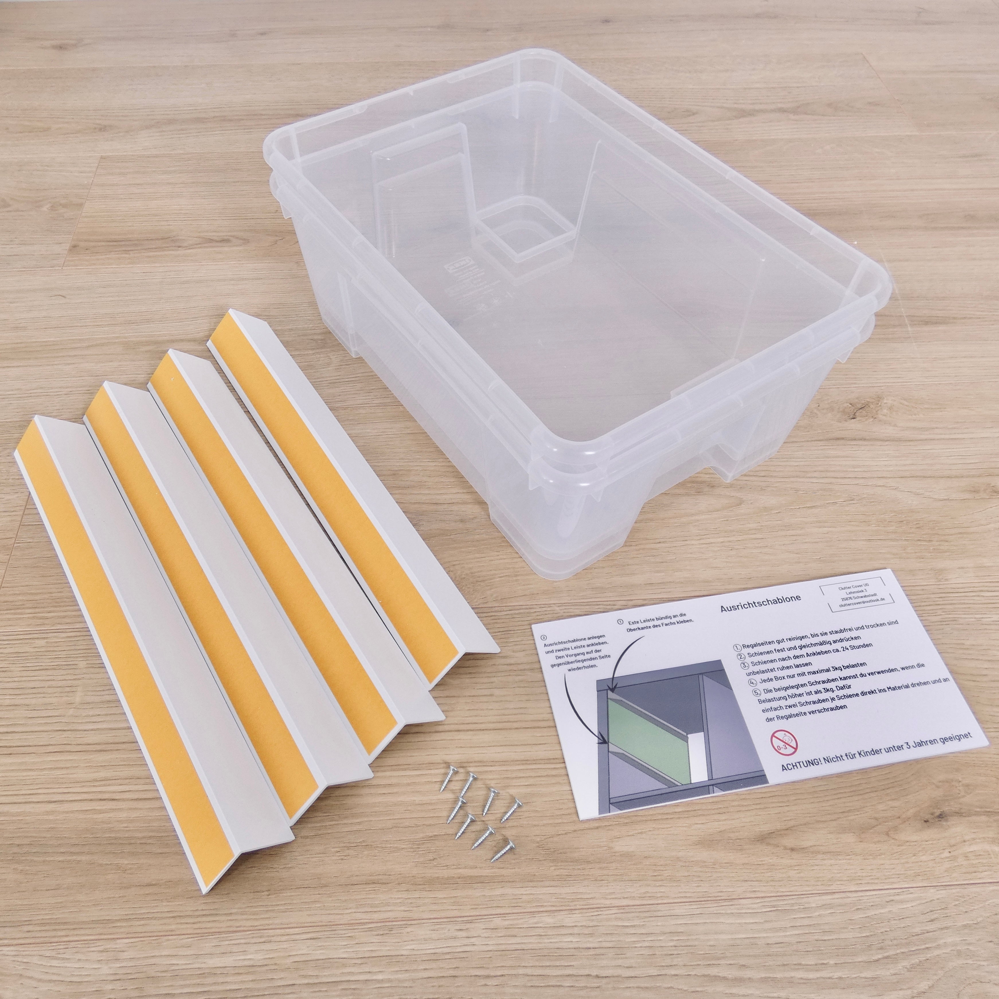 IKEA Kallax Einsatz für Samla Boxen, Schienensystem für transparente K –  Clutter Cover